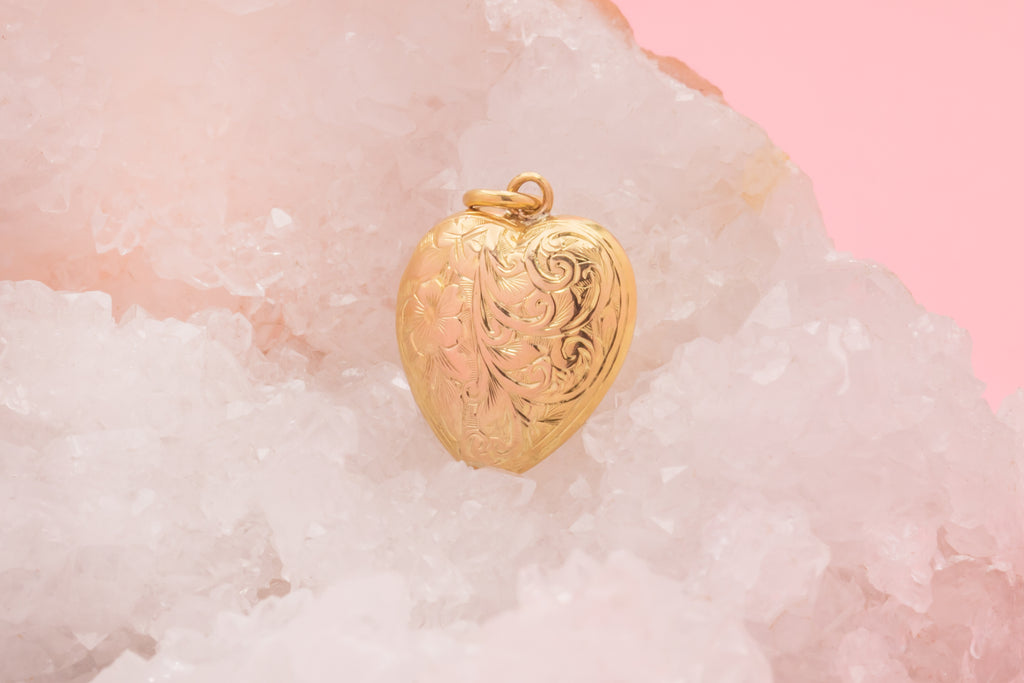 Edwardian 9ct Gold Engraved Heart Charm