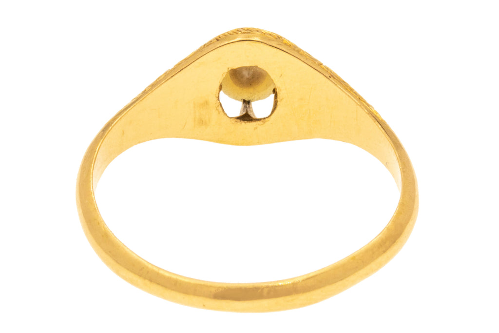 Antique 18ct Gold Engraved Pearl Ring