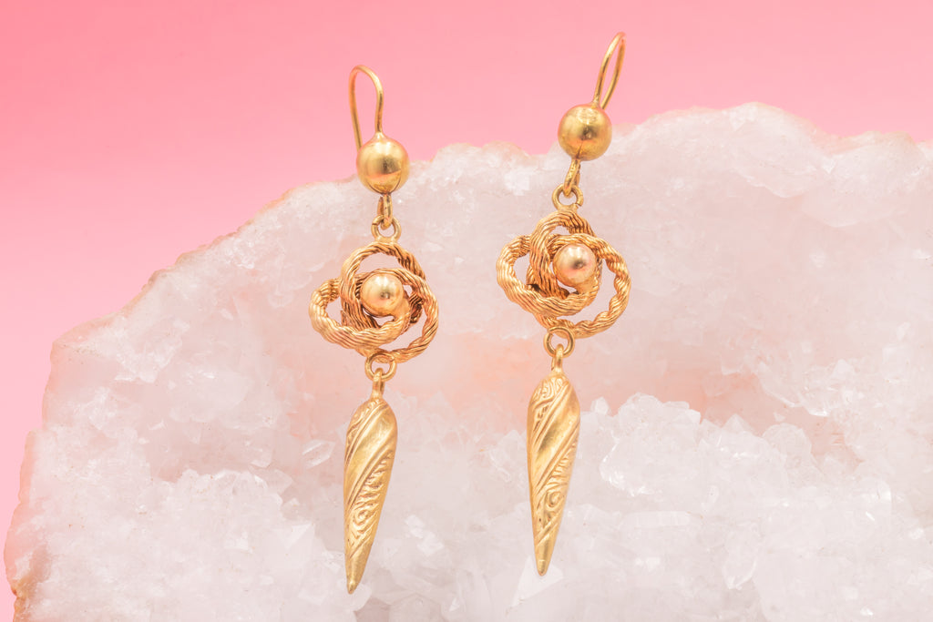 Victorian 9ct Gold Lover's Knot Earrings