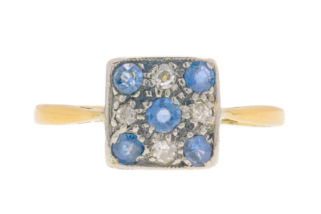 Art Deco 18ct Gold Sapphire Diamond Panel Ring