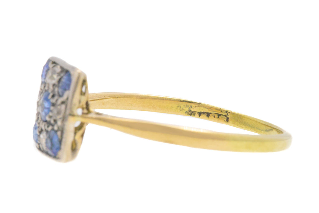 Art Deco 18ct Gold Sapphire Diamond Panel Ring