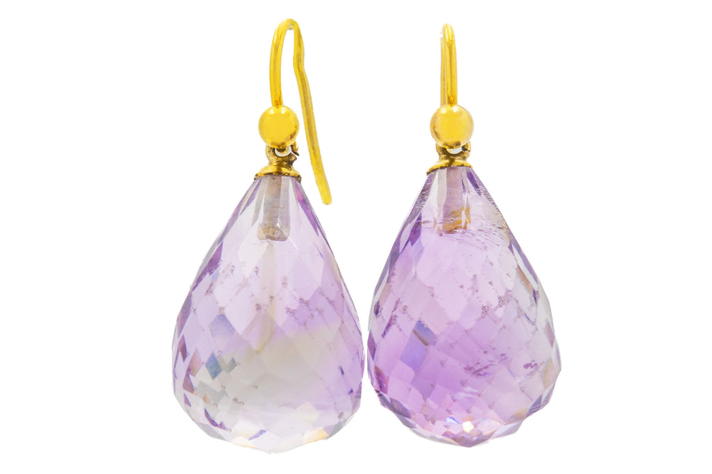 Antique 9ct Gold Amethyst Briollette Earrings, 22.60ct