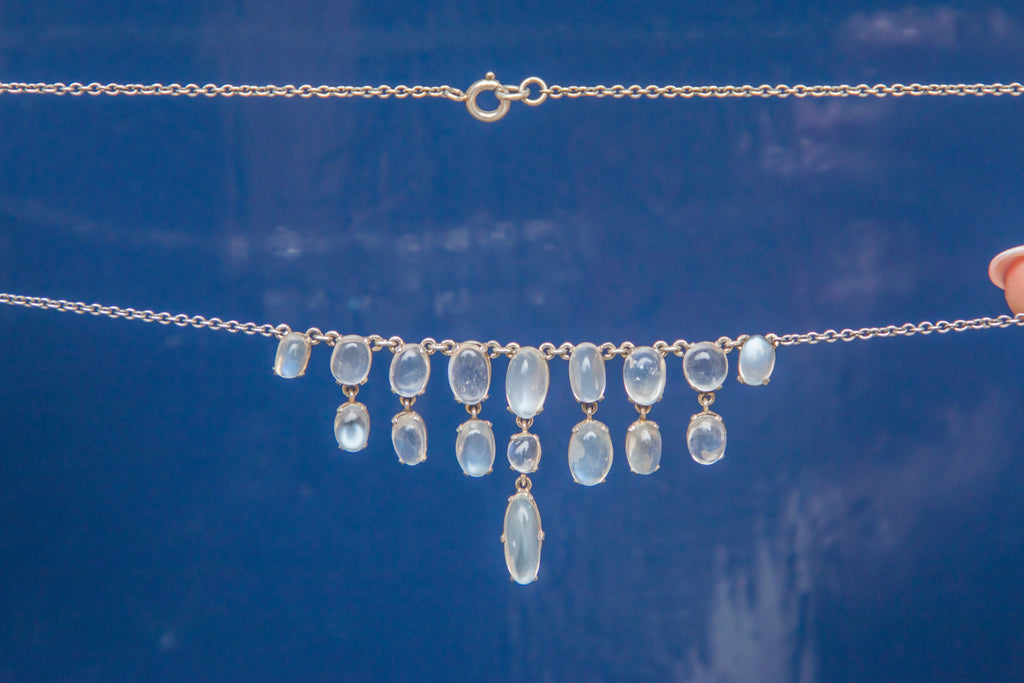 16" Edwardian Silver Moonstone Necklace, 11.35ct