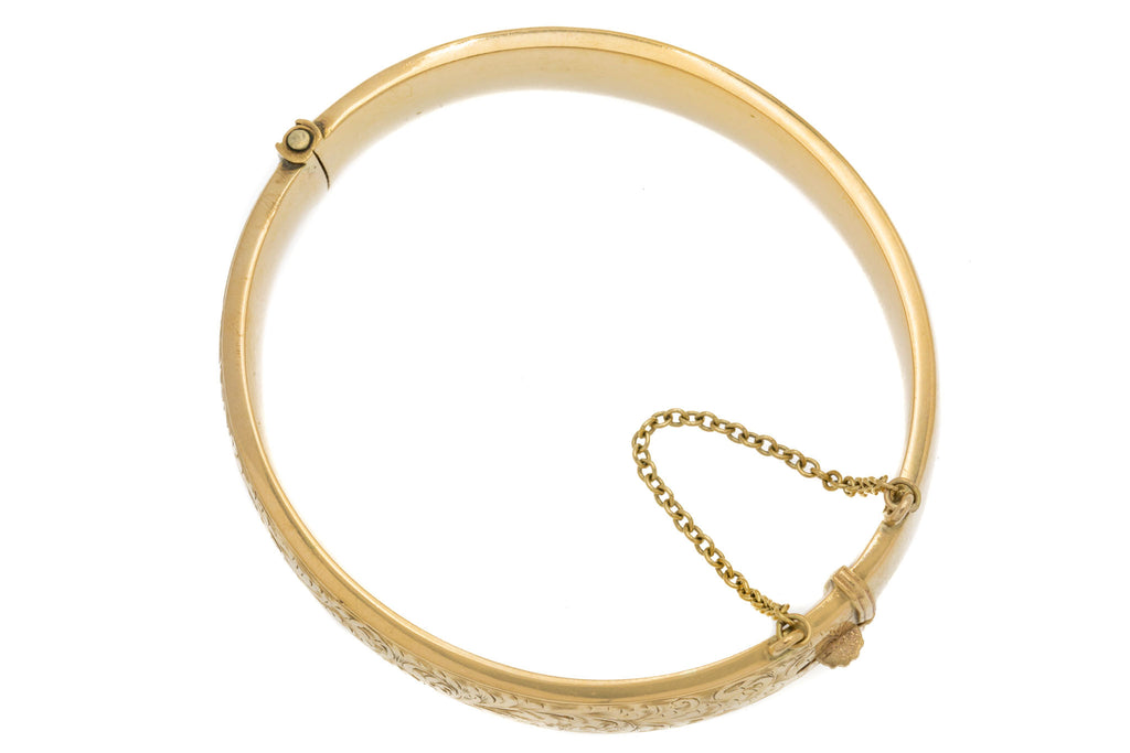 Solid 9ct Gold Engraved Bangle, 18.5g