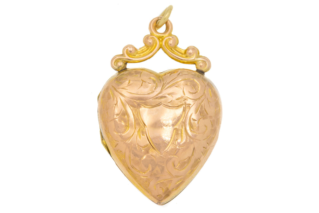 Antique 9ct Gold Engraved Heart Locket