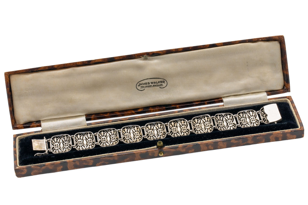 Art Deco Silver Openwork & Marcasite Bracelet, with Antique Box