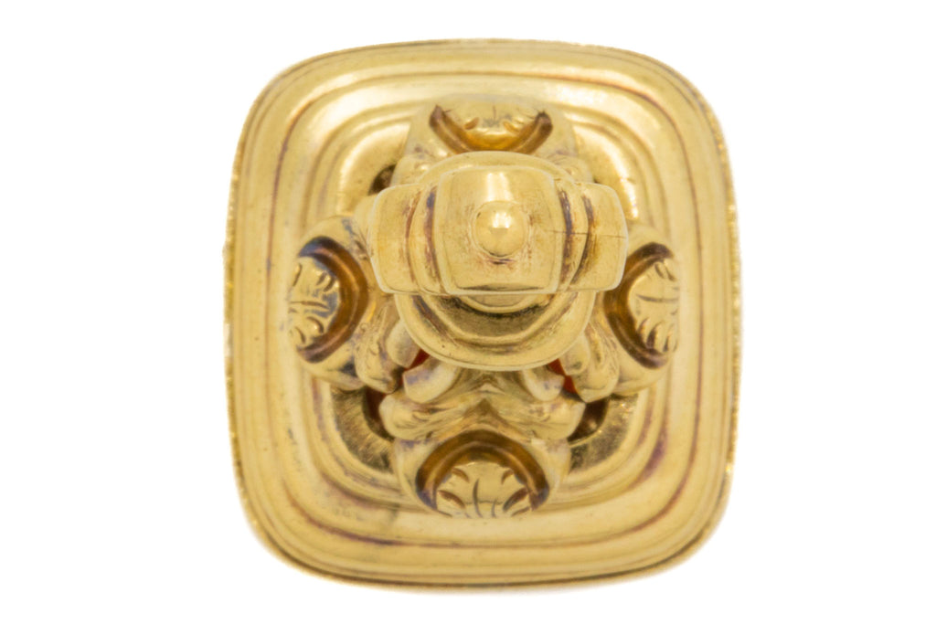 Antique 18ct Gold Carnelian Intaglio Seal Pendant, 'Virtue Alone Ennobles'