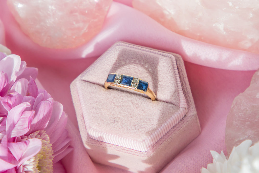 Art Deco 18ct Gold Sapphire Diamond Ring, 0.53ct Sapphire