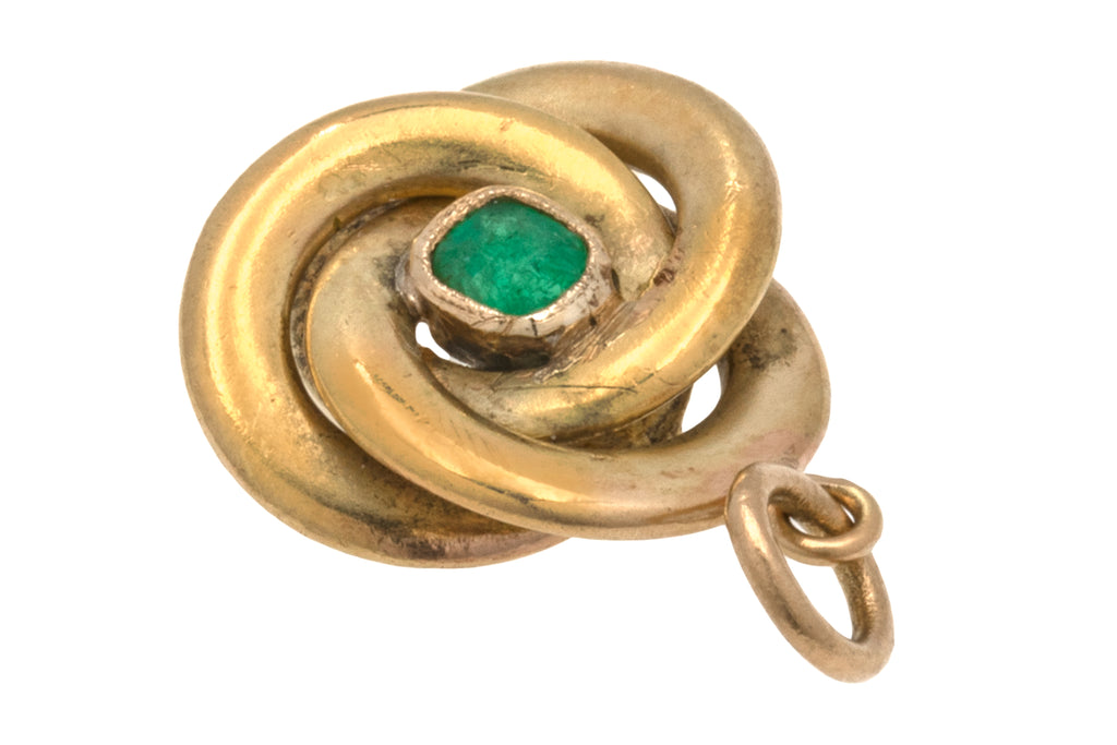 Antique 15ct Gold Natural Emerald Knot Pendant