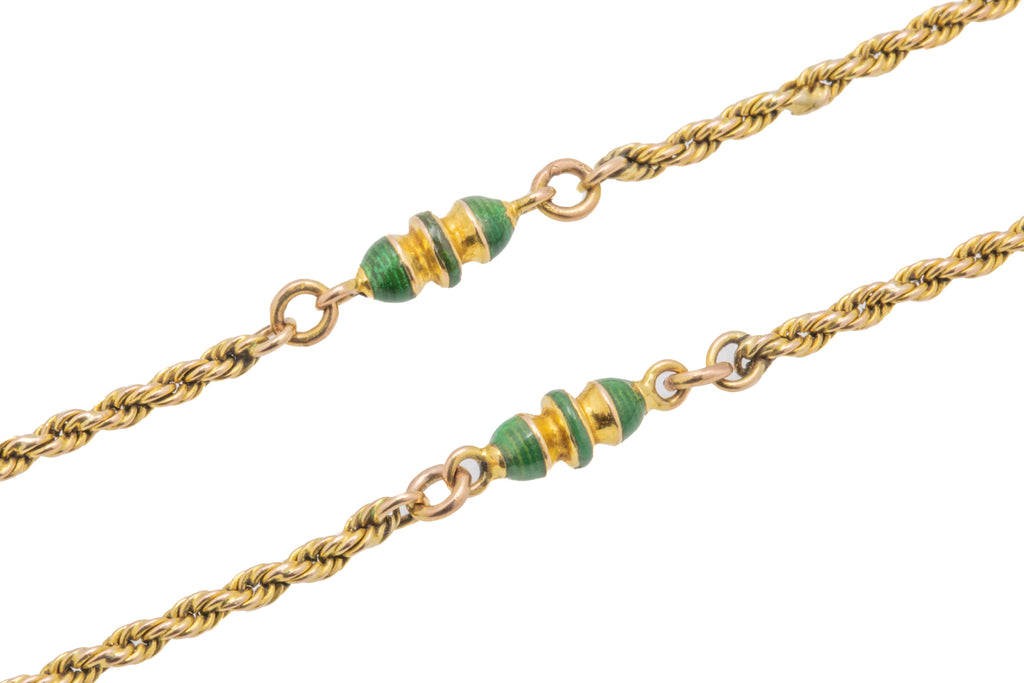 17.5" Antique 9ct Gold & Enamel Rope Chain, 7.4g