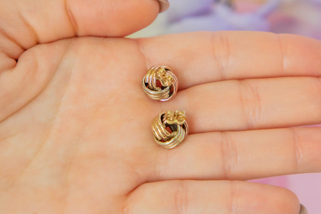 9ct Tri-Colour Gold Knot Stud Earrings