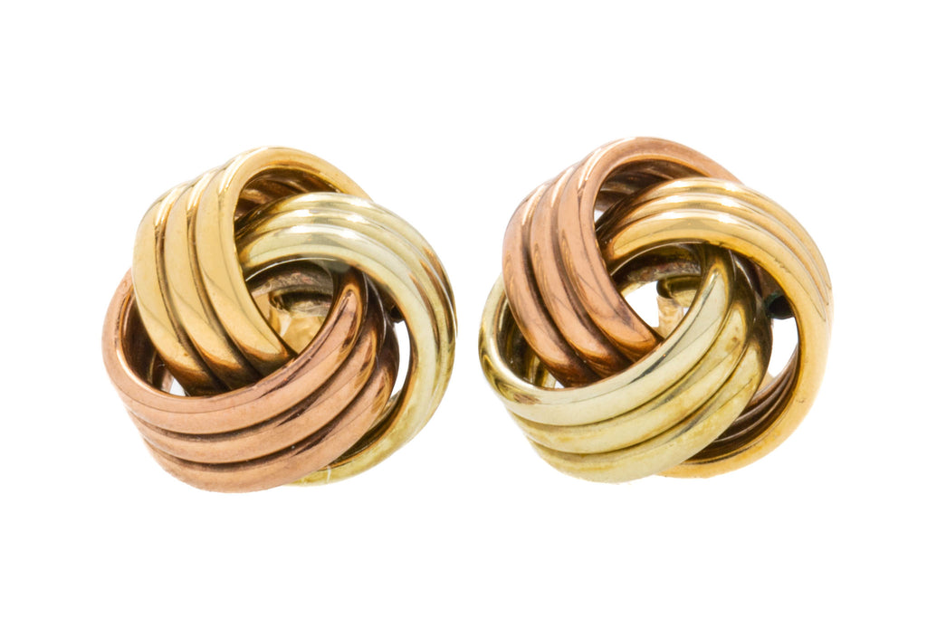 9ct Tri-Colour Gold Knot Stud Earrings