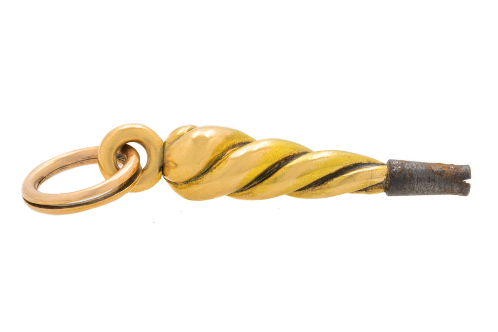 Georgian 18ct Gold Twist Watch Key Charm, 14ct Gold Split Ring