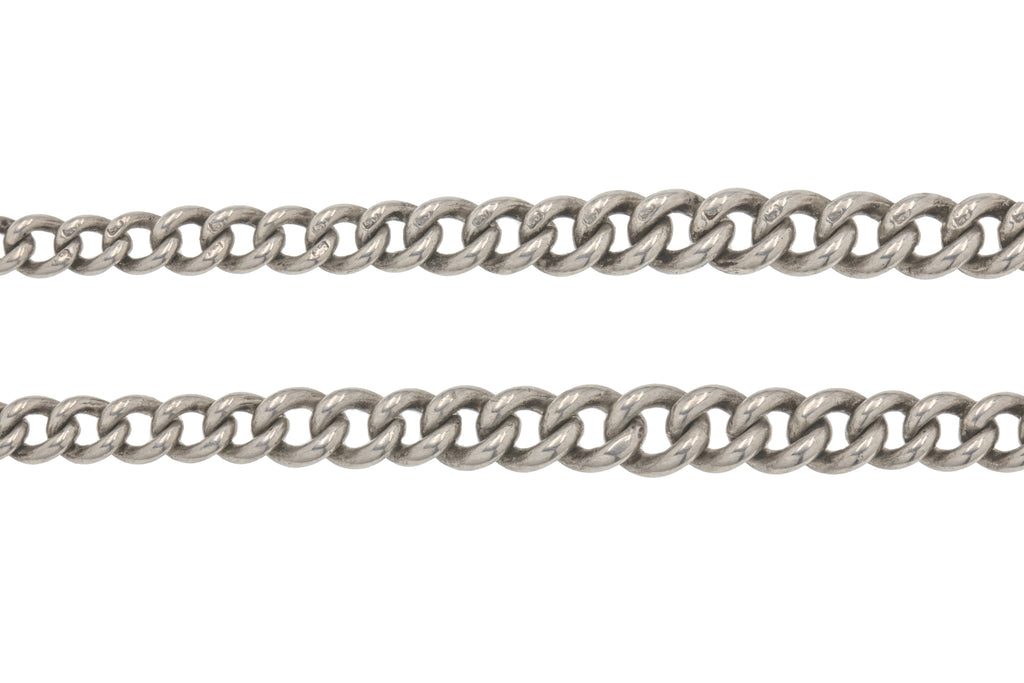 15.5" Sterling Silver Graduating Curb Link Albert Chain, 28.7g