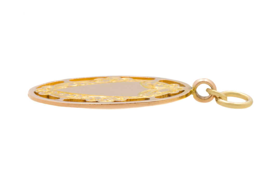 Art Deco 9ct Gold Engraved Oval Pendant