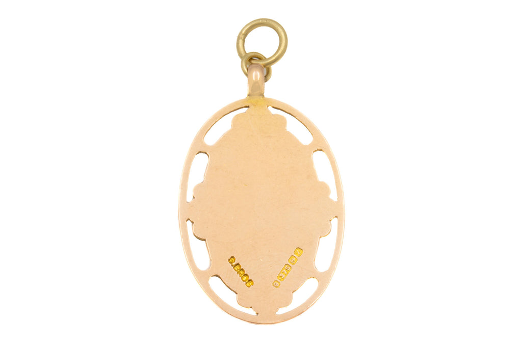 Art Deco 9ct Gold Engraved Oval Pendant