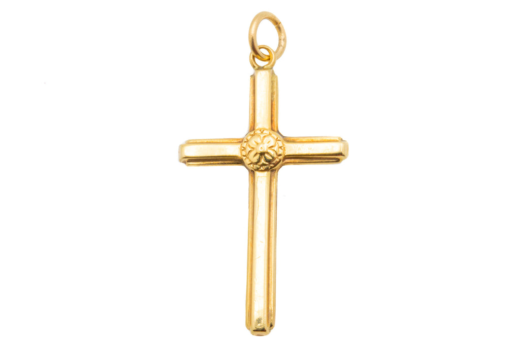 9ct Gold Cross Pendant, Forget-Me-Not Centre