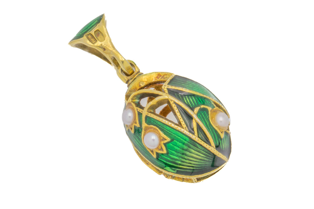 Antique Green Enamel 'Lily of the Valley' Egg Pendant