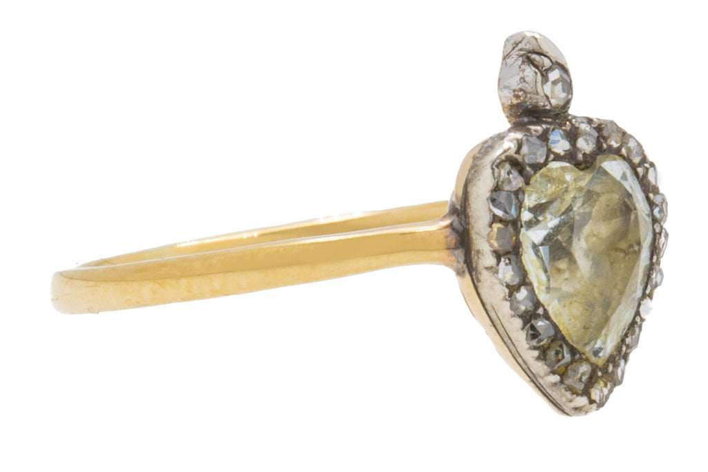 18ct Gold Georgian Flaming Heart Rose-cut Diamond & Crystal Ring, c.1790