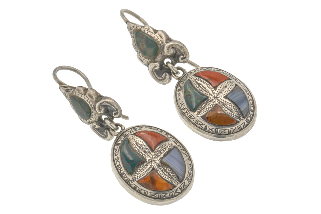 Antique Silver Scottish Agate Earrings