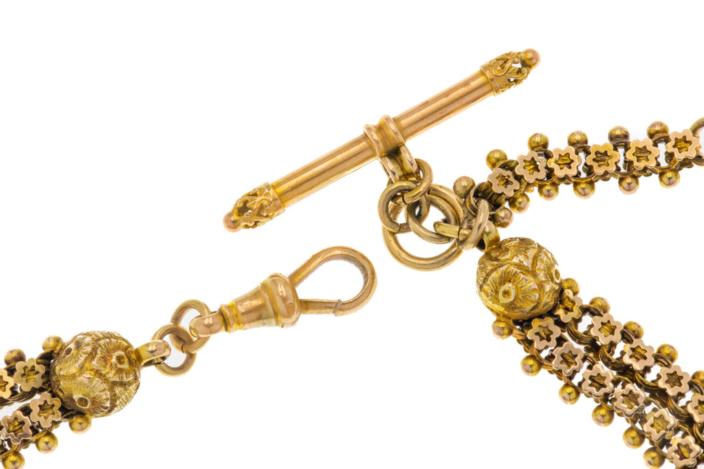 8.5" Antique 9ct Gold Albertina Bracelet, Tassel & T-Bar, 17g