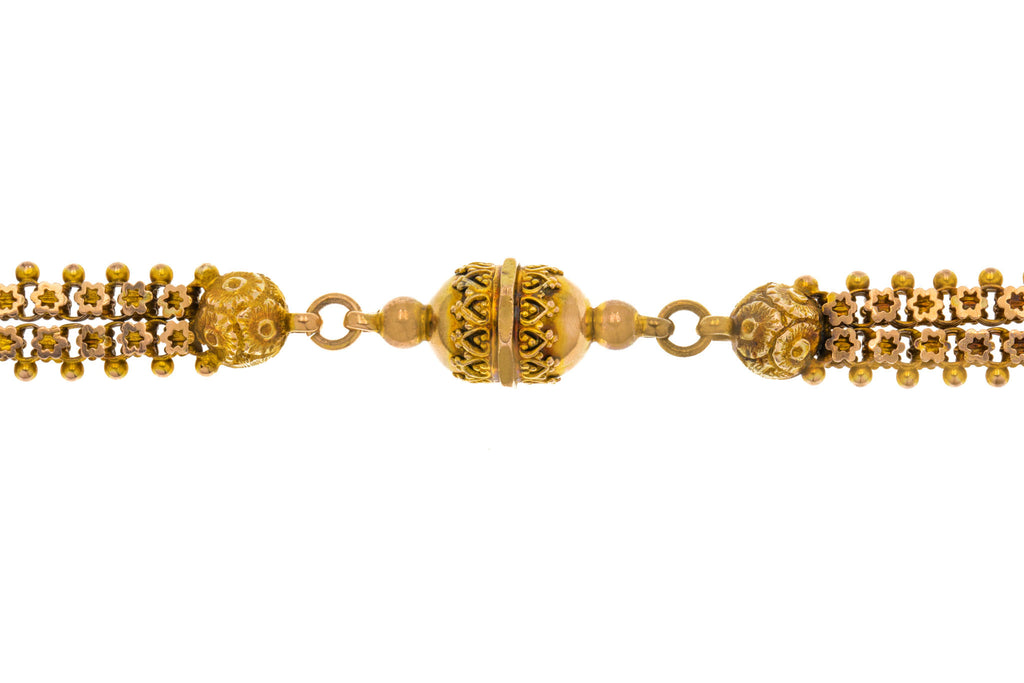 8.5" Antique 9ct Gold Albertina Bracelet, Tassel & T-Bar, 17g