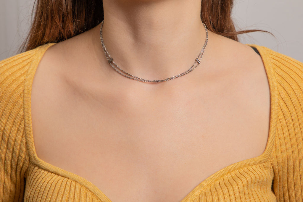 14" Antique Platinum Diamond Choker Necklace, 7.1g