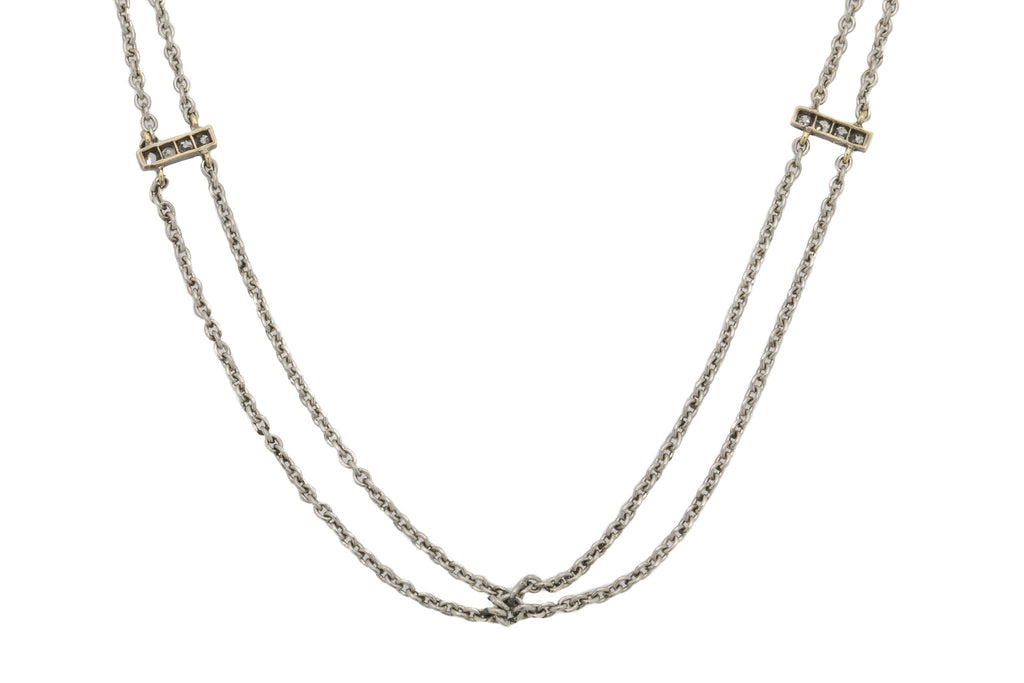 14" Antique Platinum Diamond Choker Necklace, 7.1g