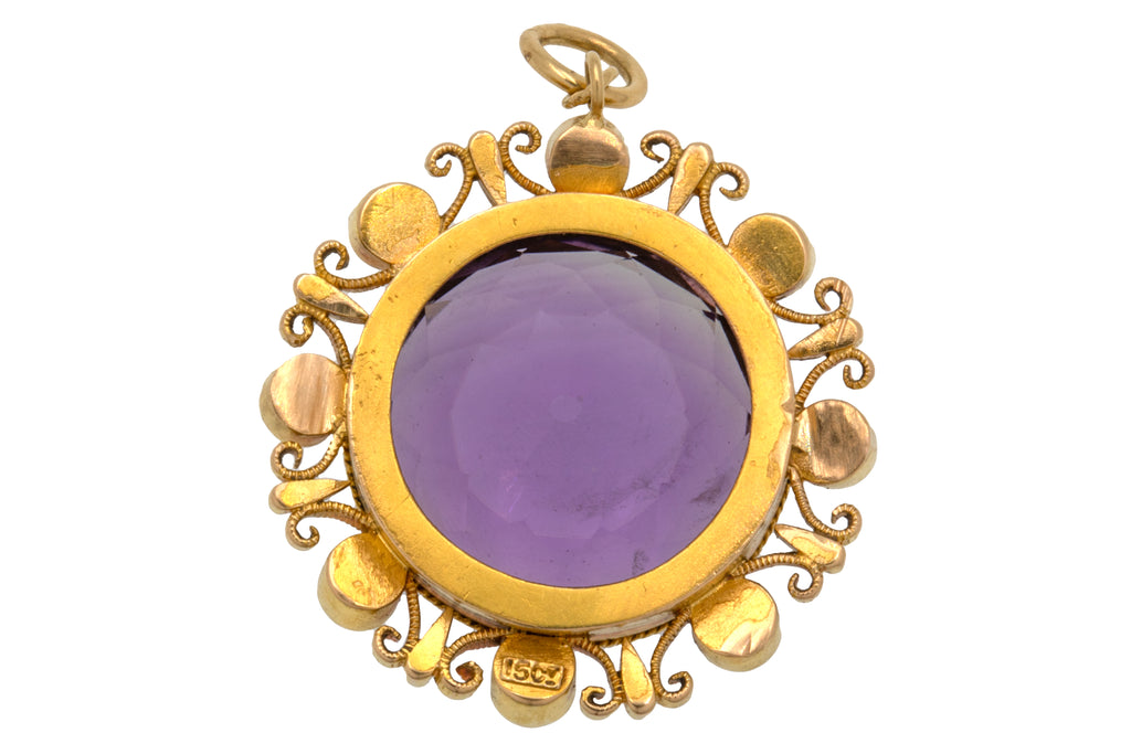 Antique 15ct Gold Amethyst Pearl Pendant, 15.80ct