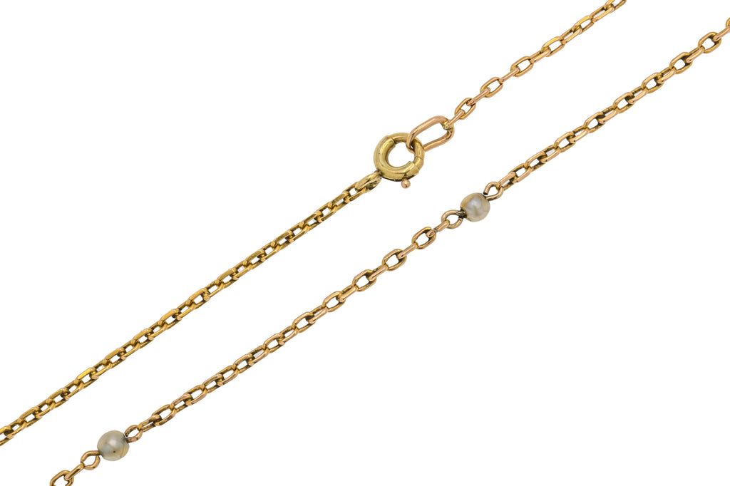 16" Antique French 18ct Gold Pearl Chain, 5g