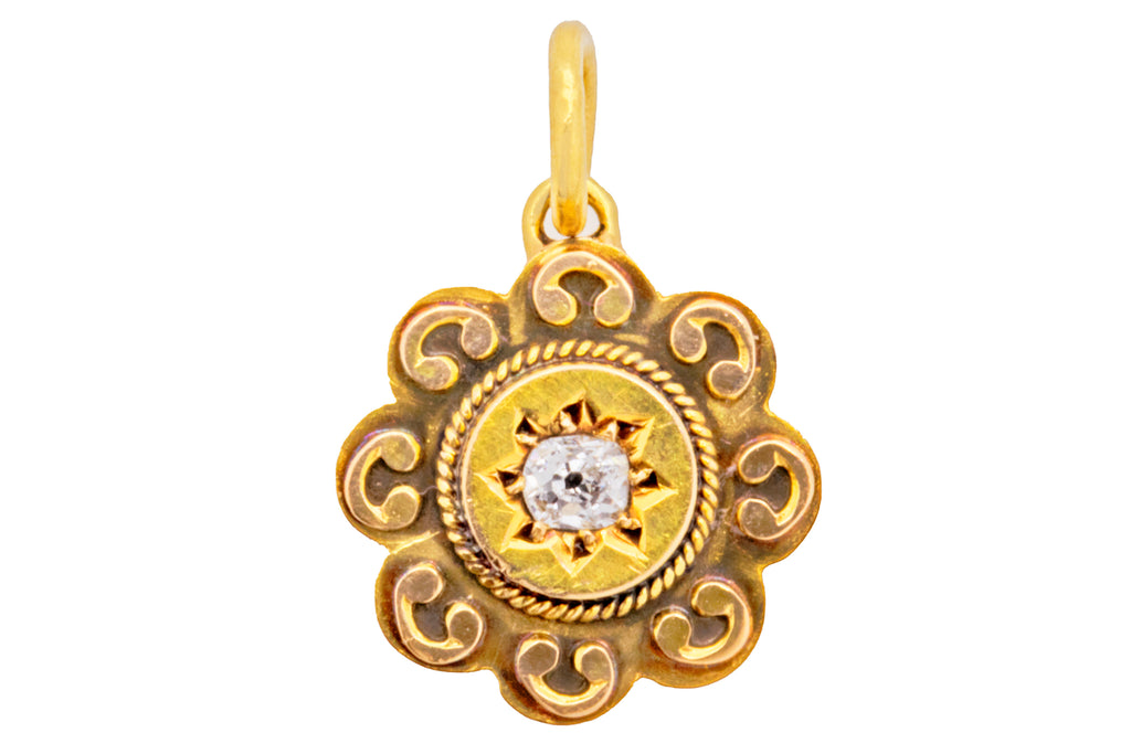 Edwardian 15ct Gold Diamond Floral Charm
