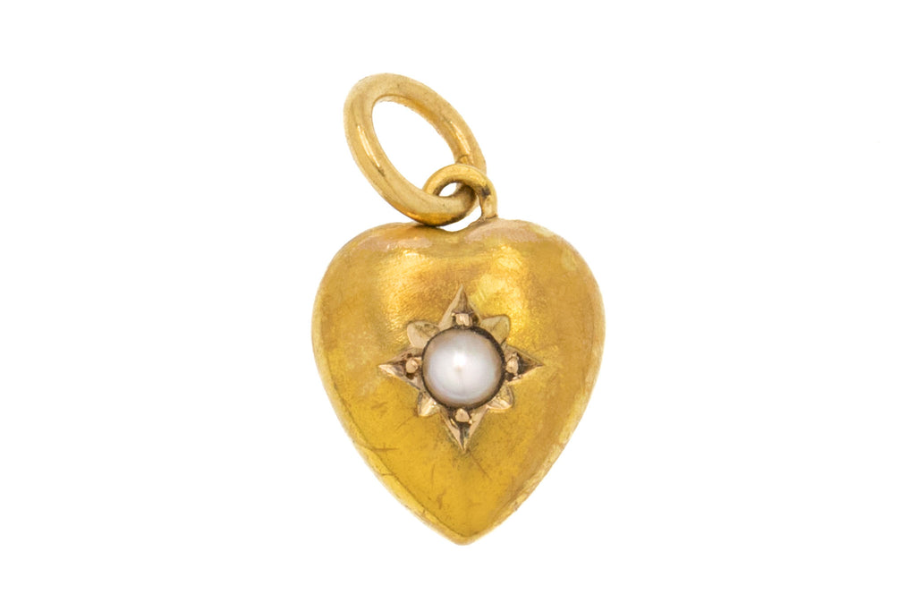 Edwardian 15ct Gold Pearl Heart Charm