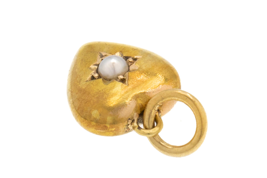 Edwardian 15ct Gold Pearl Heart Charm
