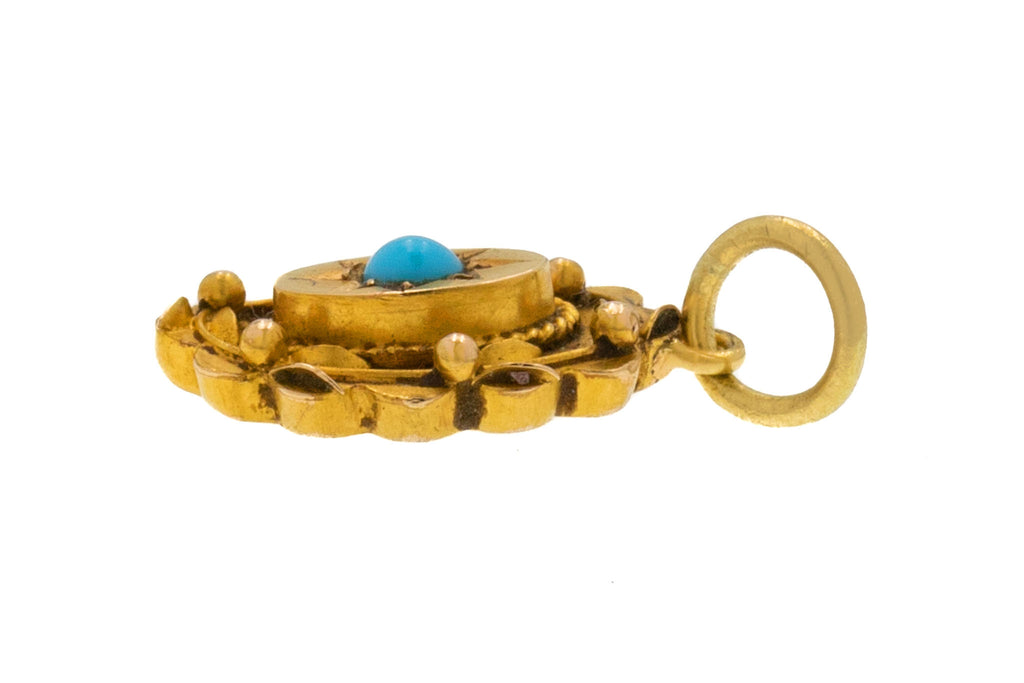 Edwardian 15ct Gold Turquoise Etruscan Revival Charm