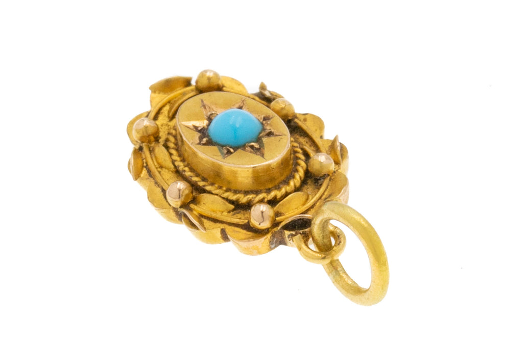 Edwardian 15ct Gold Turquoise Etruscan Revival Charm