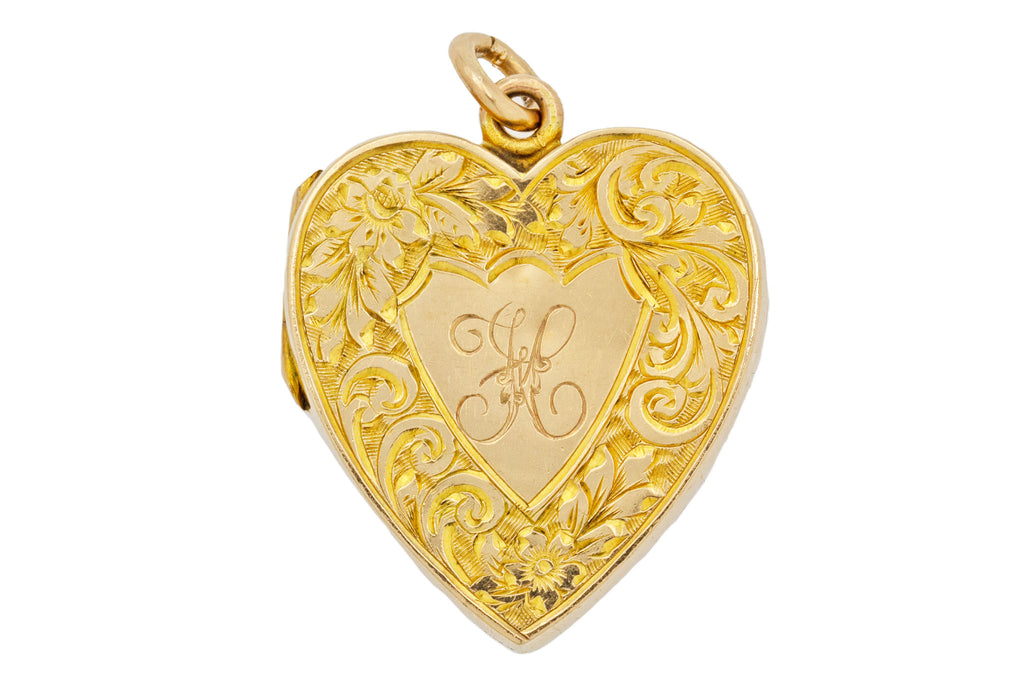 Antique 9ct Gold Engraved Heart Locket