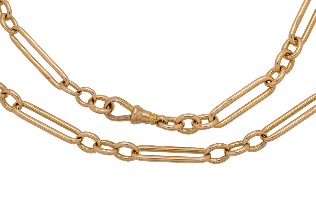 20" Antique 9ct Gold Trombone Link Chain, 41.6g