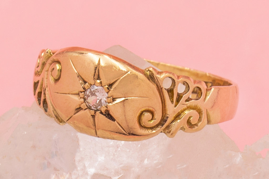 Antique 9ct Gold Star-Set Diamond Gypsy Ring, c.1919