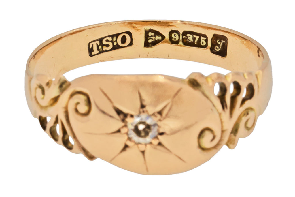 Antique 9ct Gold Star-Set Diamond Gypsy Ring, c.1919