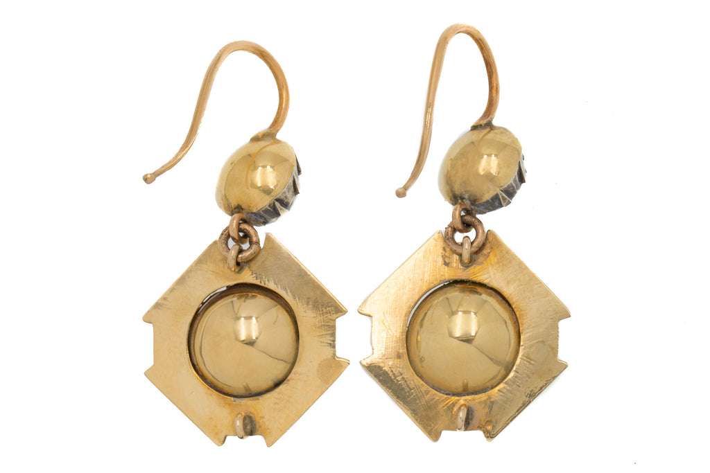 Georgian 9ct Gold & Silver Paste Earrings, with Box