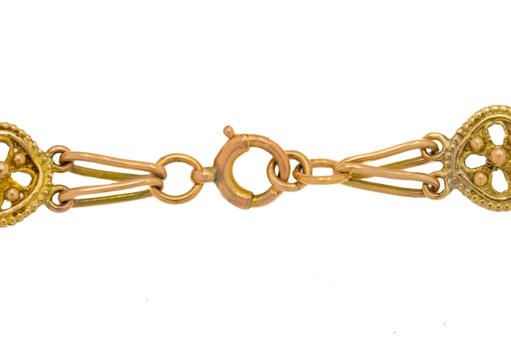 7.5" Antique 9ct Gold Foiled Amethyst Cabochon Bracelet, 27.15ct