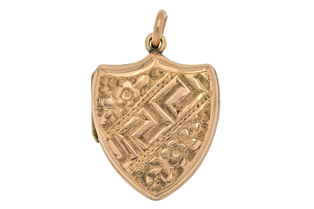 Antique 9ct Gold Engraved Shield Locket