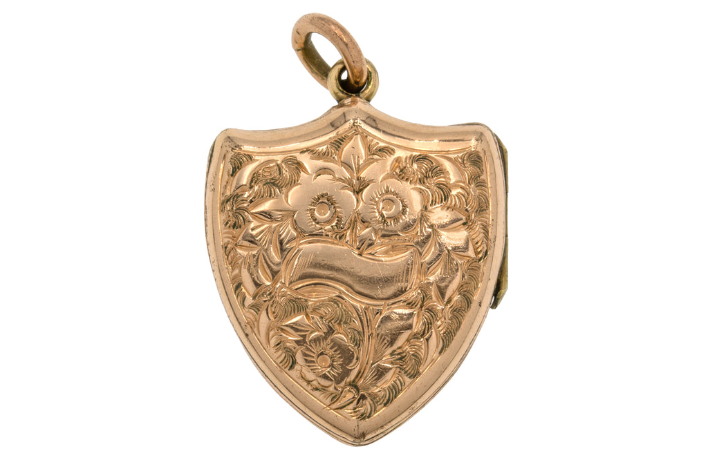 Antique 9ct Gold Engraved Shield Locket