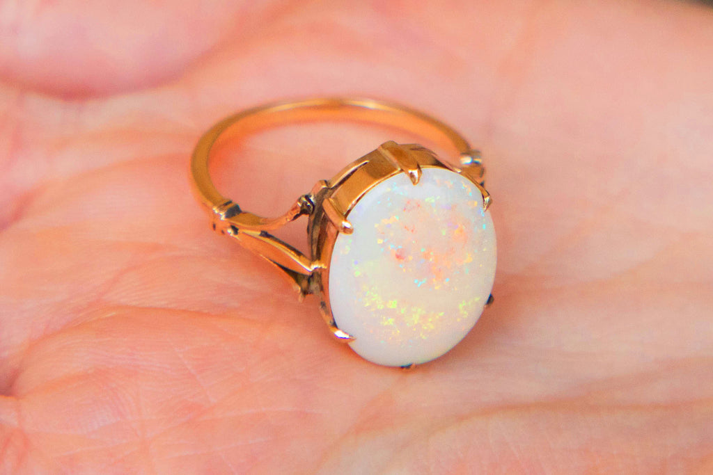 Antique 9ct Gold Opal Cabochon Cocktail Ring, 2.27ct