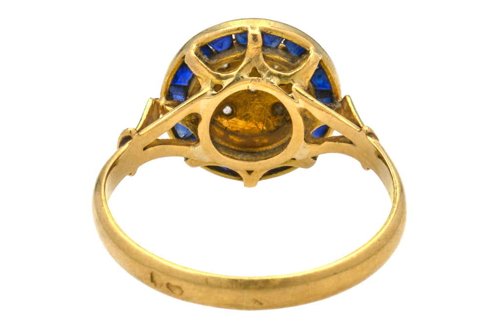 18ct Gold French Art Deco Sapphire Diamond "Star" Target Ring