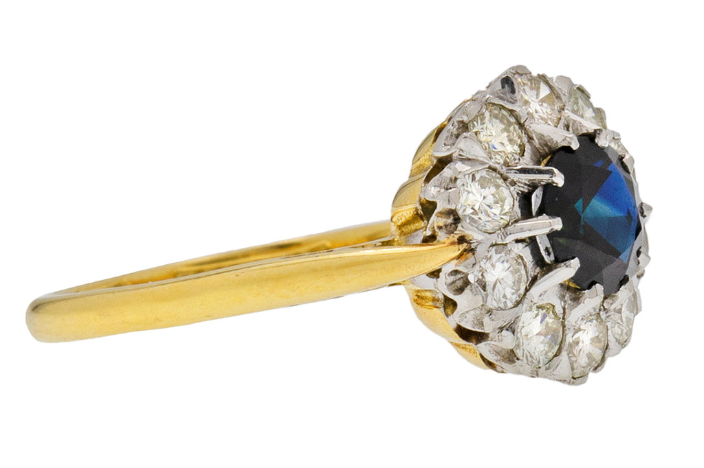 Asprey & Co 18ct Gold Natural Sapphire Diamond Cluster Ring, 0.60ct Diamond