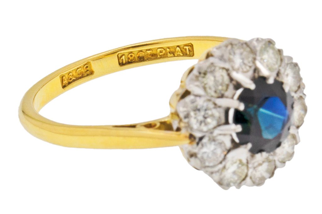 Asprey & Co 18ct Gold Natural Sapphire Diamond Cluster Ring, 0.60ct Diamond