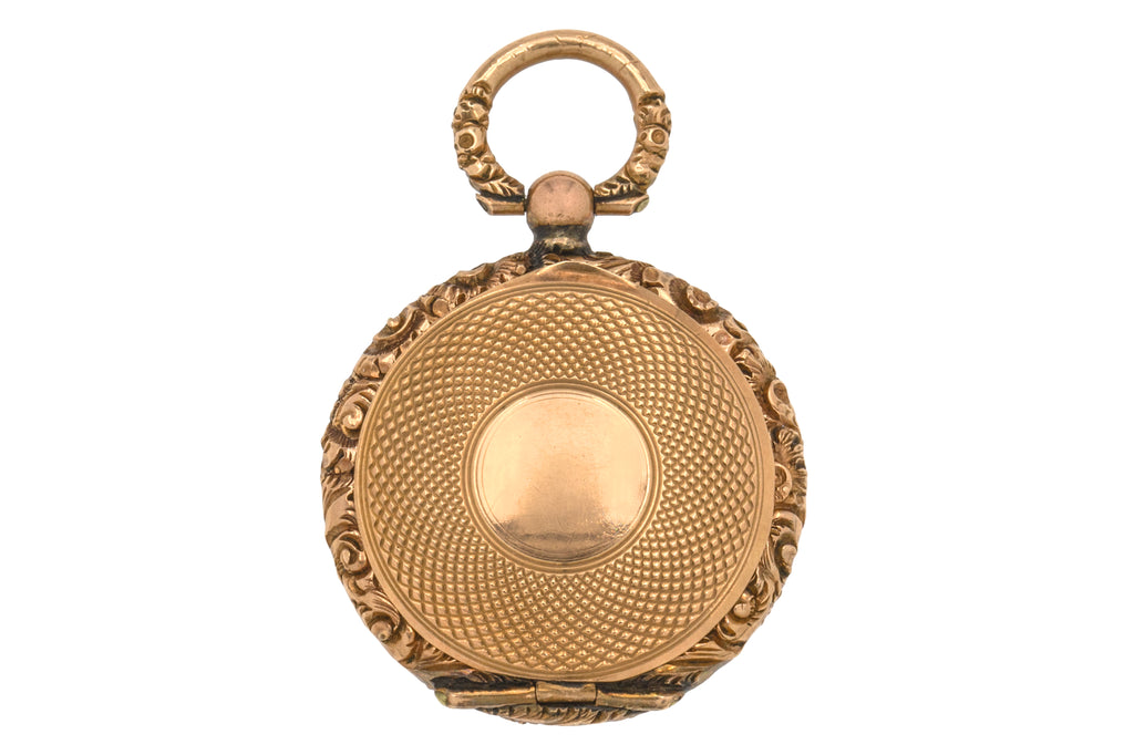 Georgian 9ct Gold Engraved Shaker Locket- Chrysoprase, Garnets