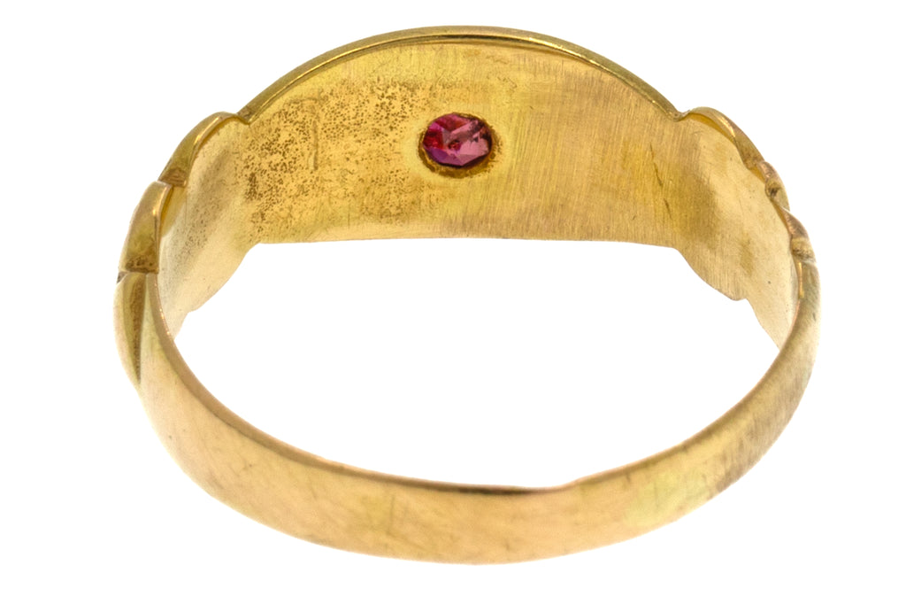 Antique 15ct Gold Ruby Diamond Gypsy Trilogy Ring