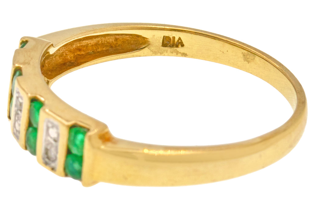 9ct Gold Emerald Diamond Stripe Ring